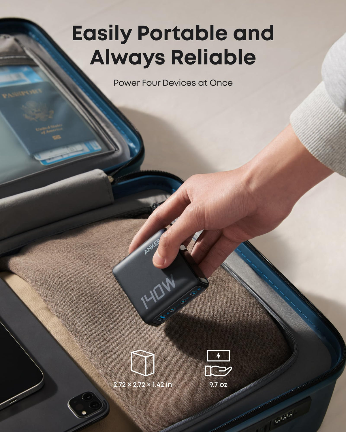 Anker Laptop Charger (140W, 4-Port, PD 3.1) with USB-C Cable